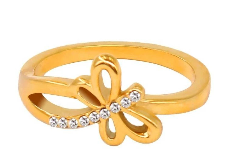 Round Cut 0.09TCW White Moissanite Dragonfly Pattern Ring In 10K Yellow Gold FN