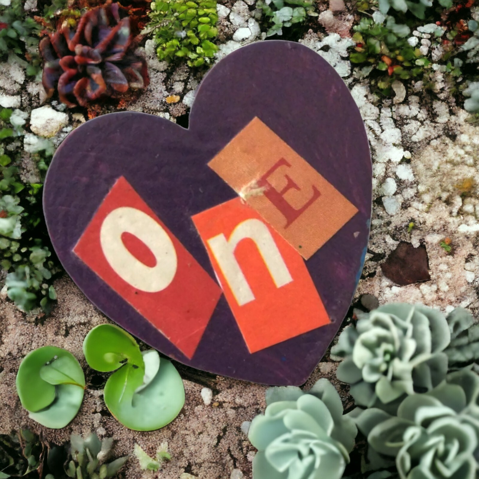 One Love Heart Brooch Pin Handmade Wooden Painted Valentine Mod Podged Eclectic