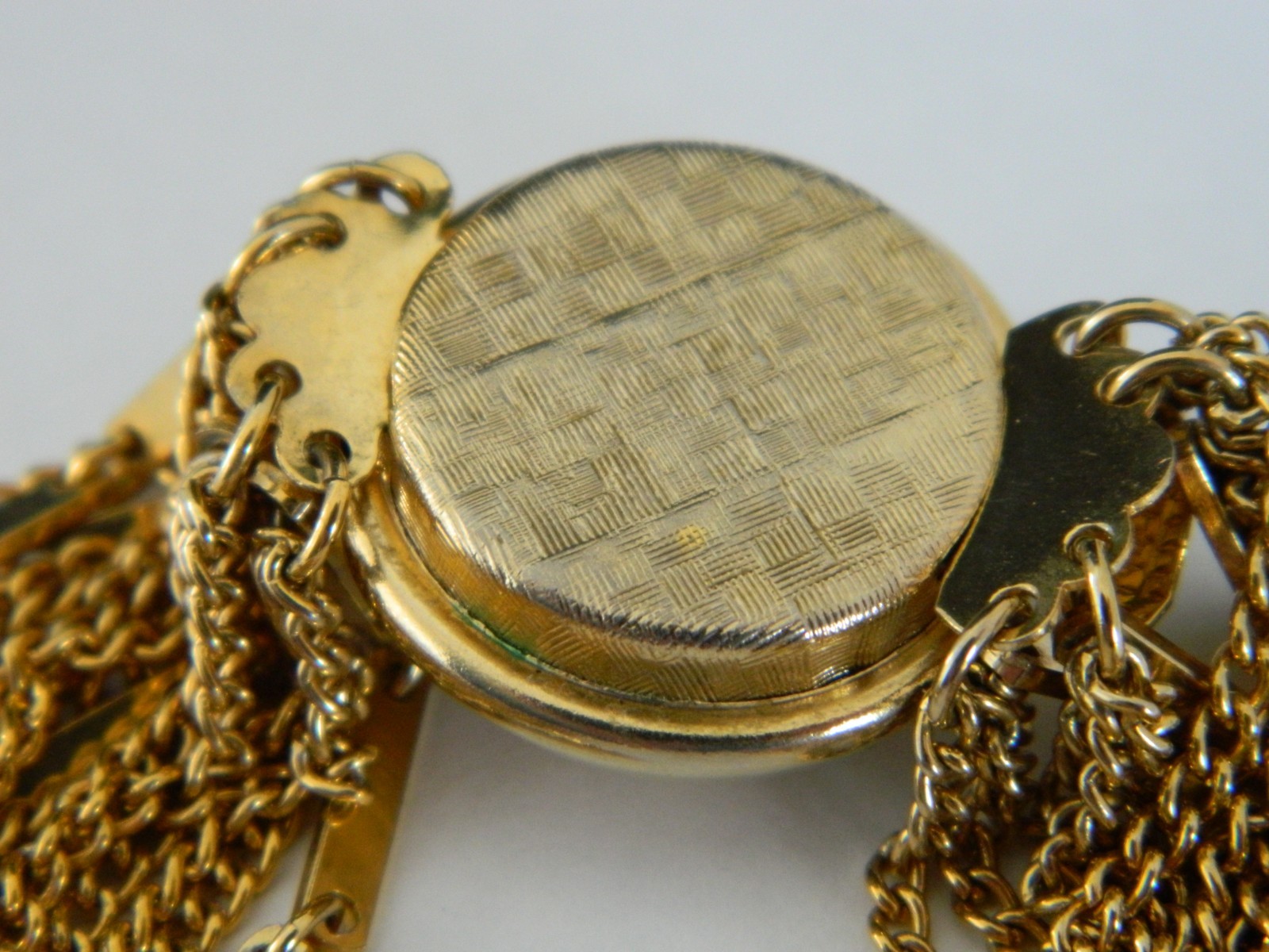 Vintage Mid Century Multi Strand Layered Fancy Link Choker Necklace Gold Tone