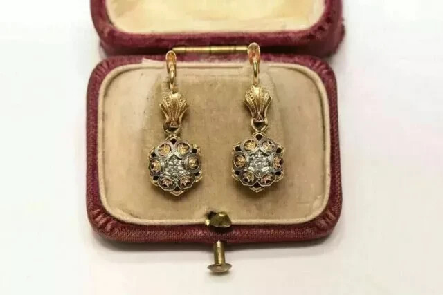 Round Moissanite 14K Yellow Gold Plated Vintage Dangle Engagement Women Earrings