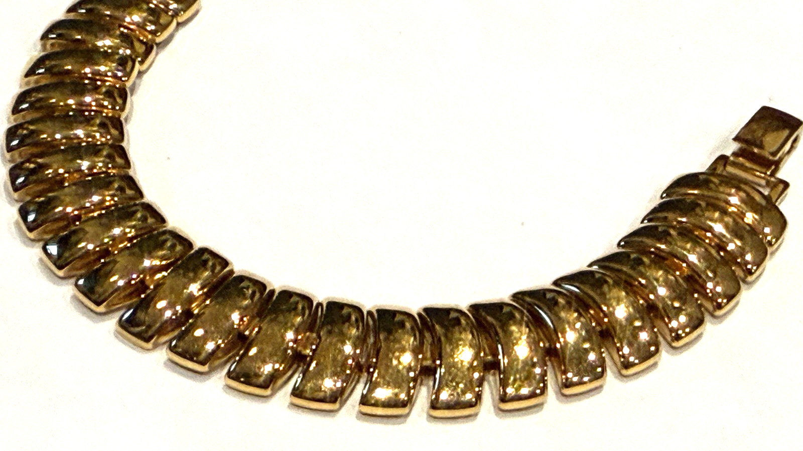NAPIER GOLD 1980S BOLD CHAIN LINK .75″ WIDE RIBBED 7″ BRACELET SNAP BOX CLASP EU