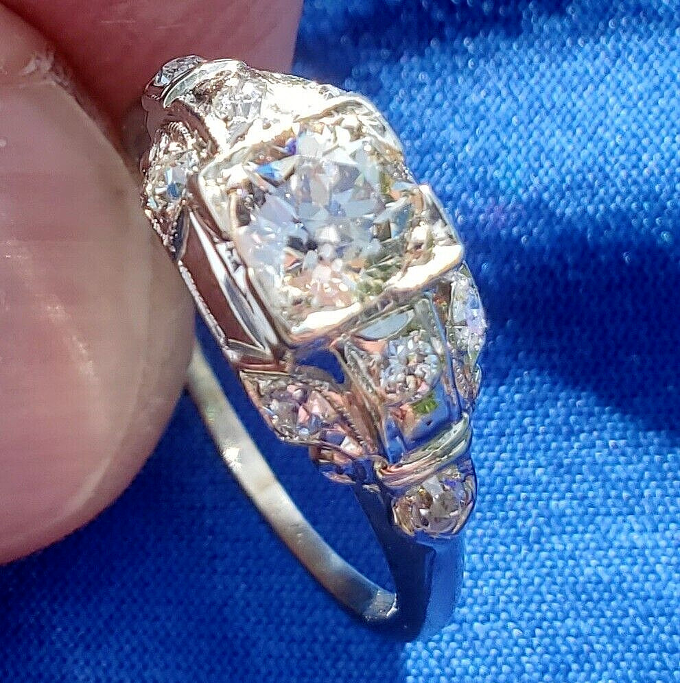 Original EARTH MINED DIAMOND ART Deco Engagement Ring SOLID 18K GOLD Solitaire 7