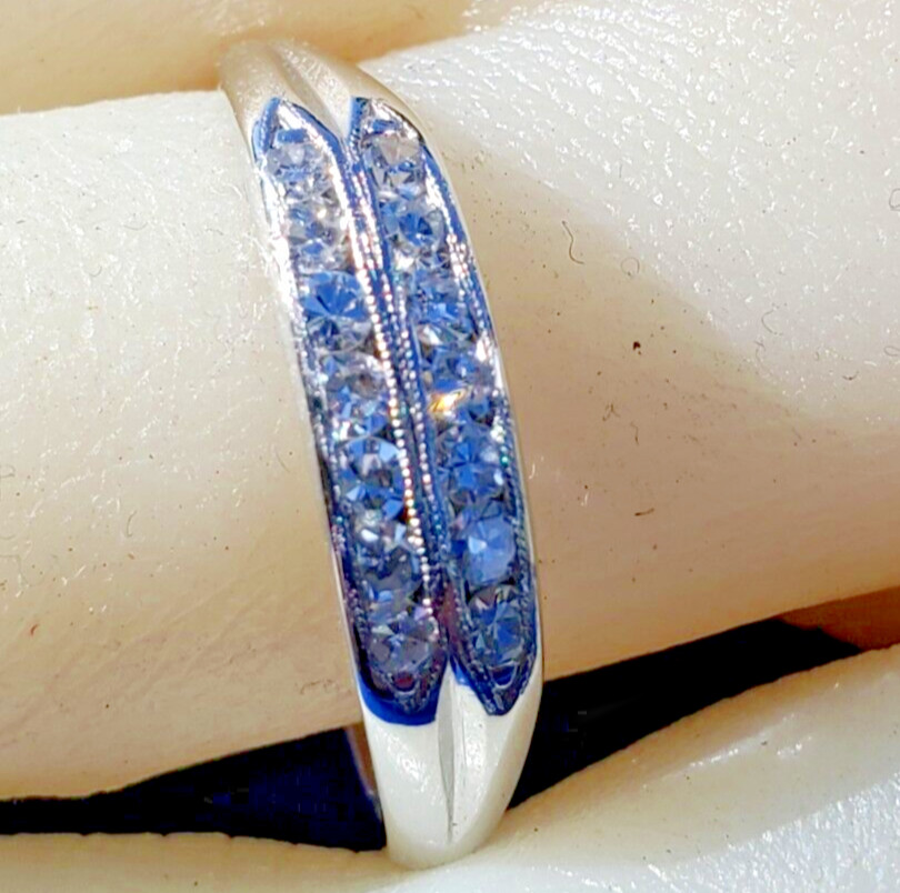 Original EARTH MINED DIAMOND Band Double Row Antique PLATINUM Anniversary Ring 7