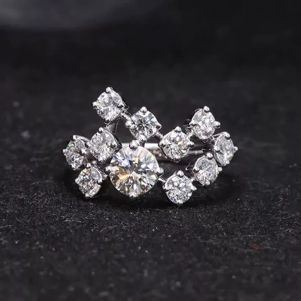 Art Deco Style Scattered Lab Created Diamond Wedding 14K White Gold FN Ring