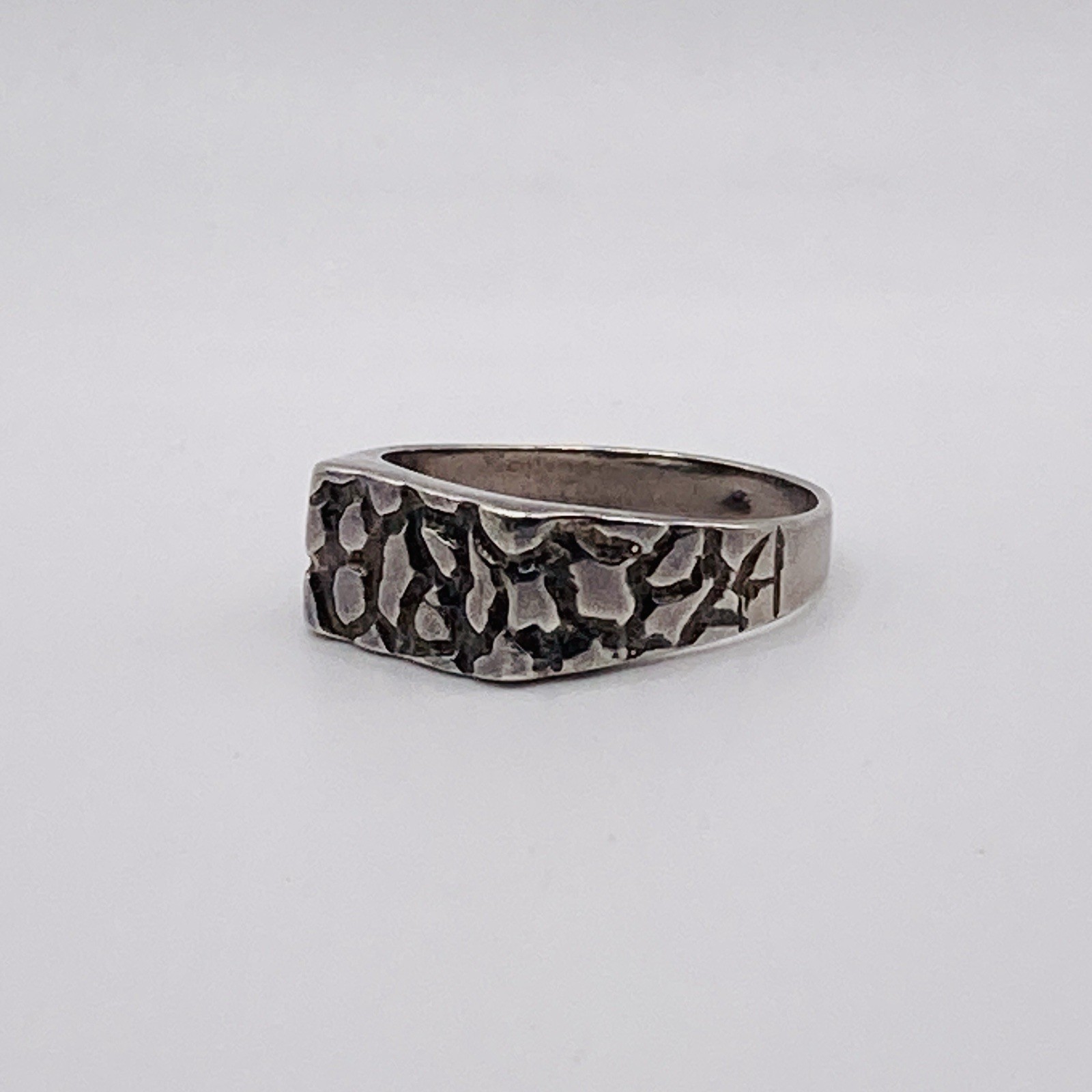 Modernist Sterling Silver Hammered Textured Signet Ring Size 12 Vintage