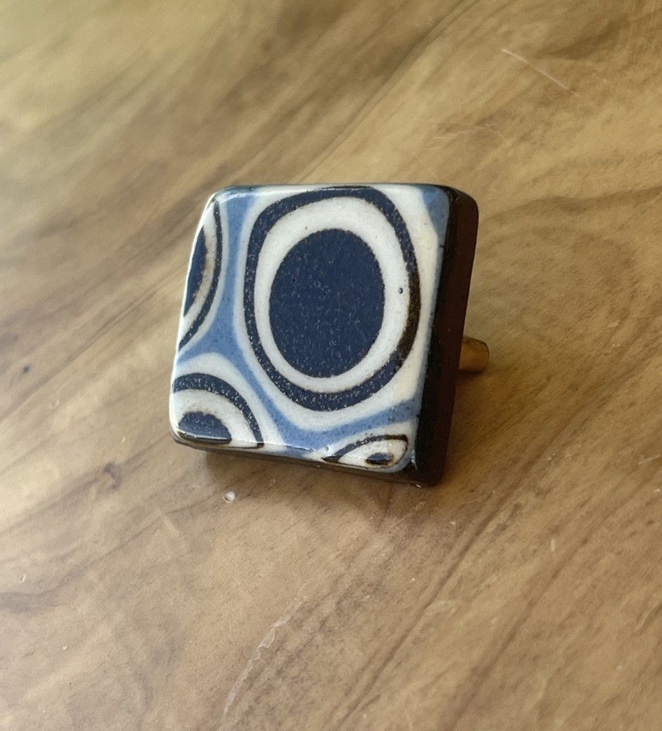 Vintage Mid Century Modern Ceramic Tile Brooch Geometric Danish Modern Style 1”