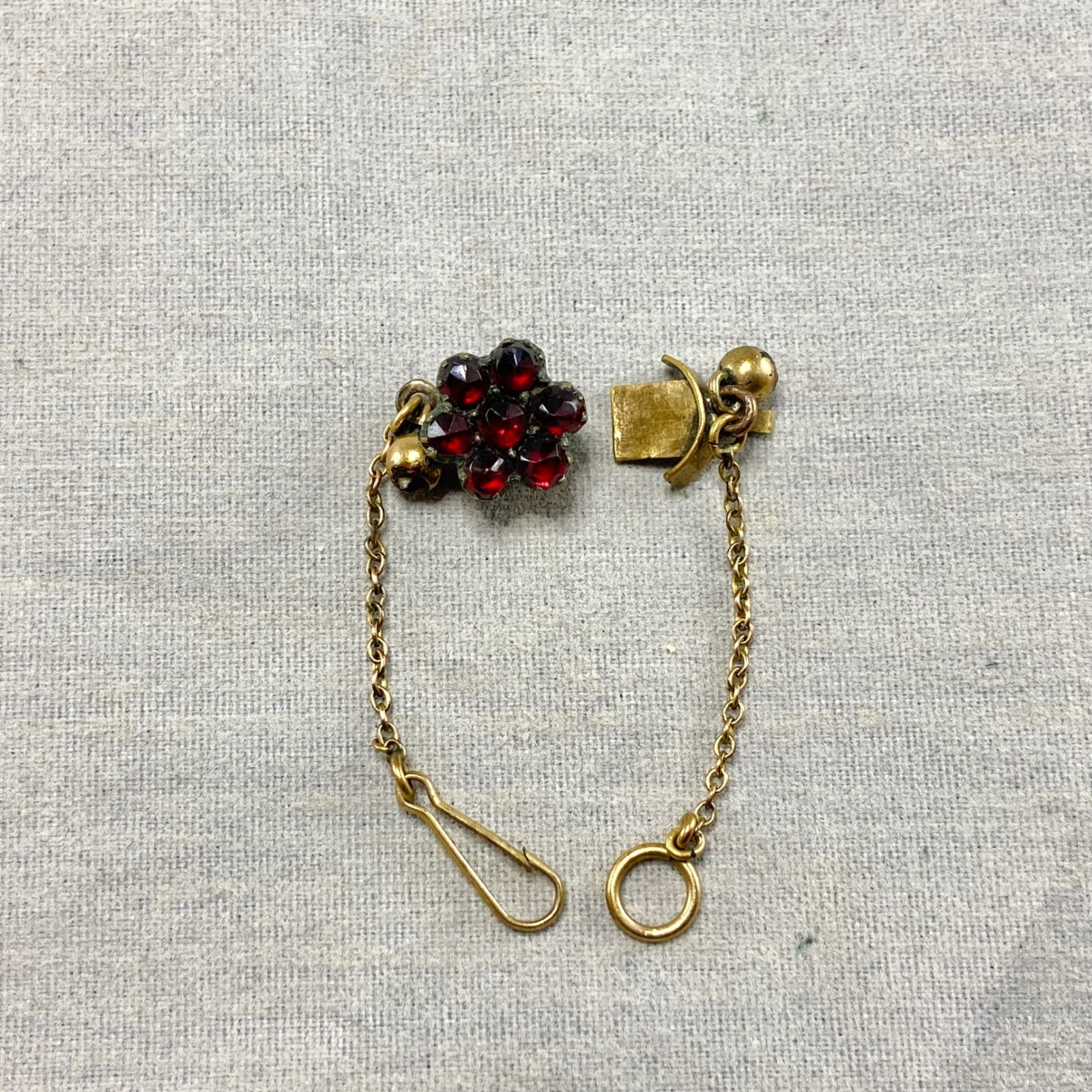 Vintage Bohemian Garnet Gold Tone Jewelry Lot Cross Pin Earrings Safety Chain