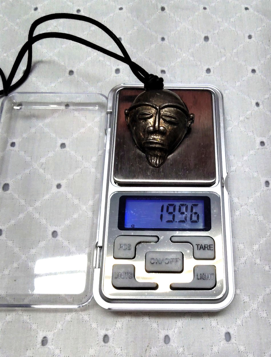 Sterling Silver African Mask Tribal Head Pendant On Leather Cord 19.96 gram TR