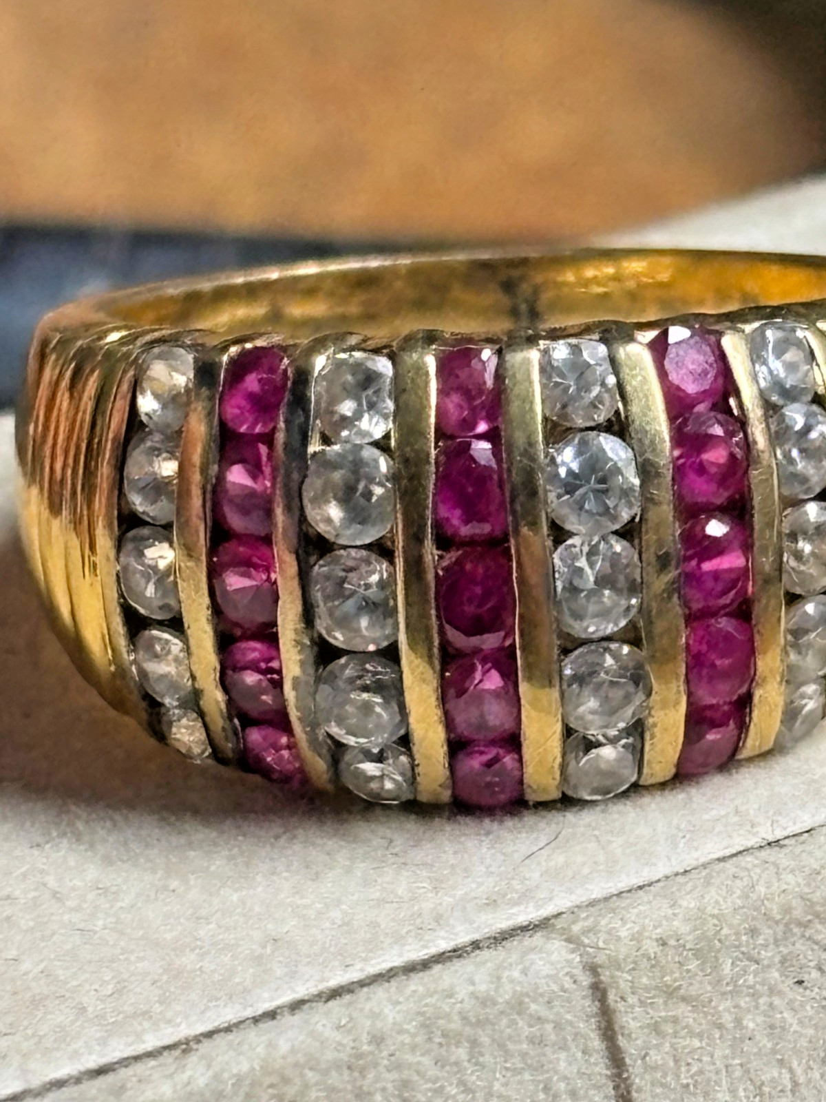 Vtg DBJ DEE BERKLEY Jewelry 925 sterling silver gold RUBY & CZ men’s RING size 8