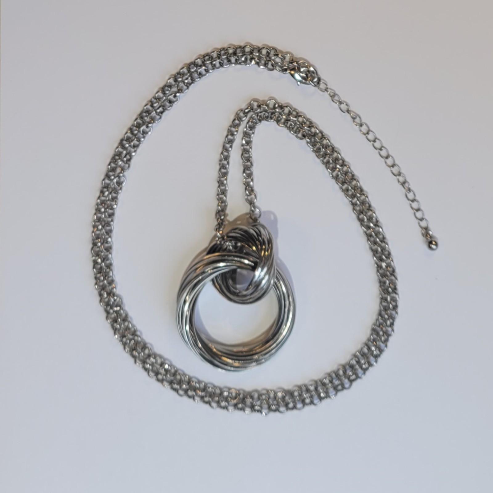 Mid Century Modern Intertwined Multi Ring Stainless Steel Pendant 36in Necklace