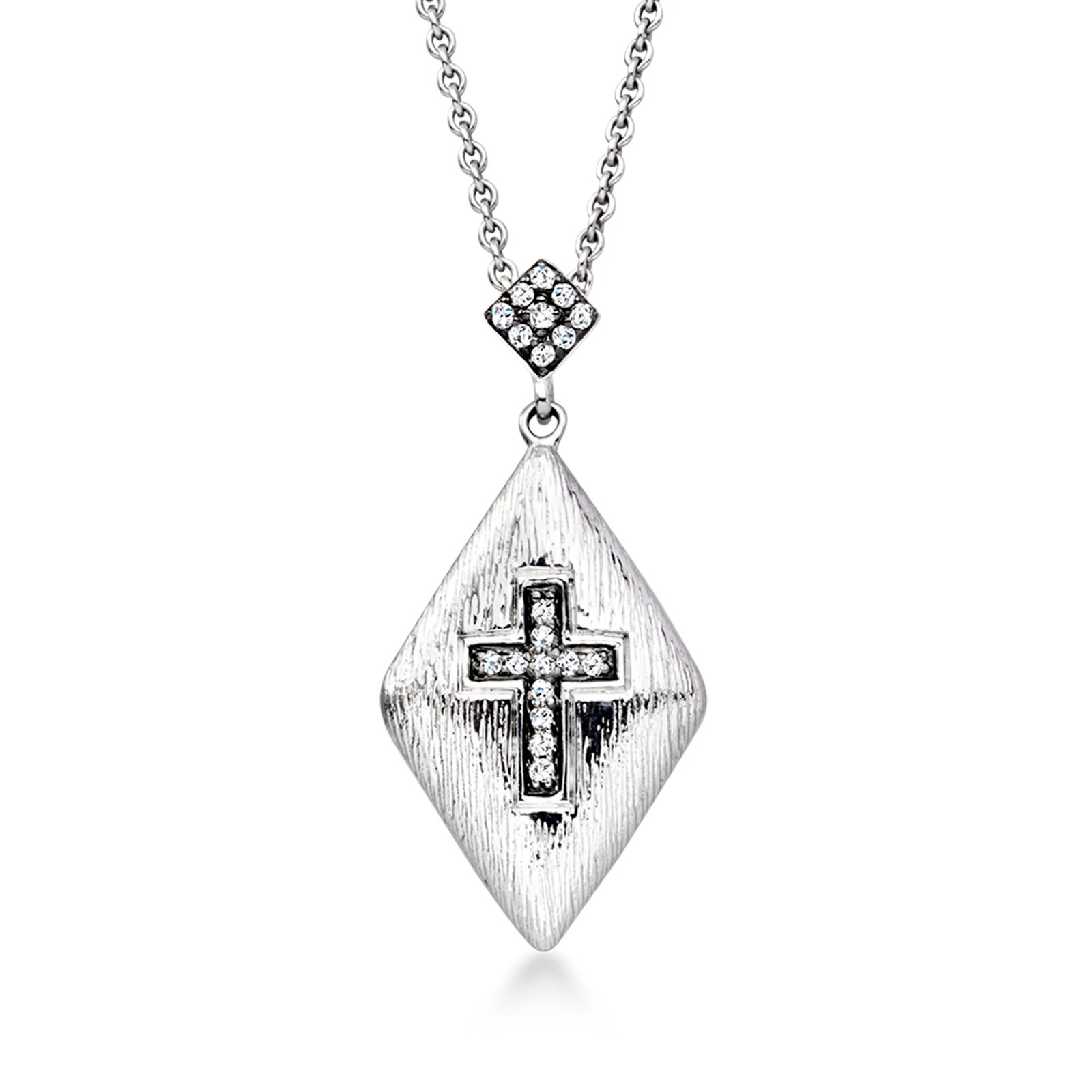 Vint Diamond Cross Ncklc in 18k White Gold 17 inches