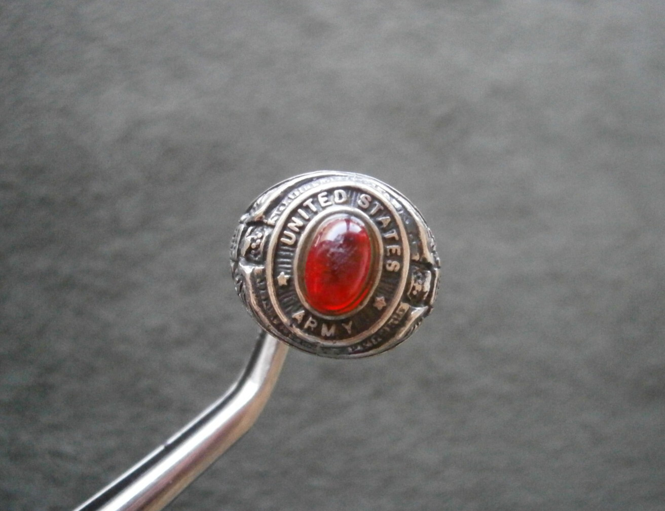 United States Army Ring with Red Stone Vintage Sterling Silver Charm Pendant 5g