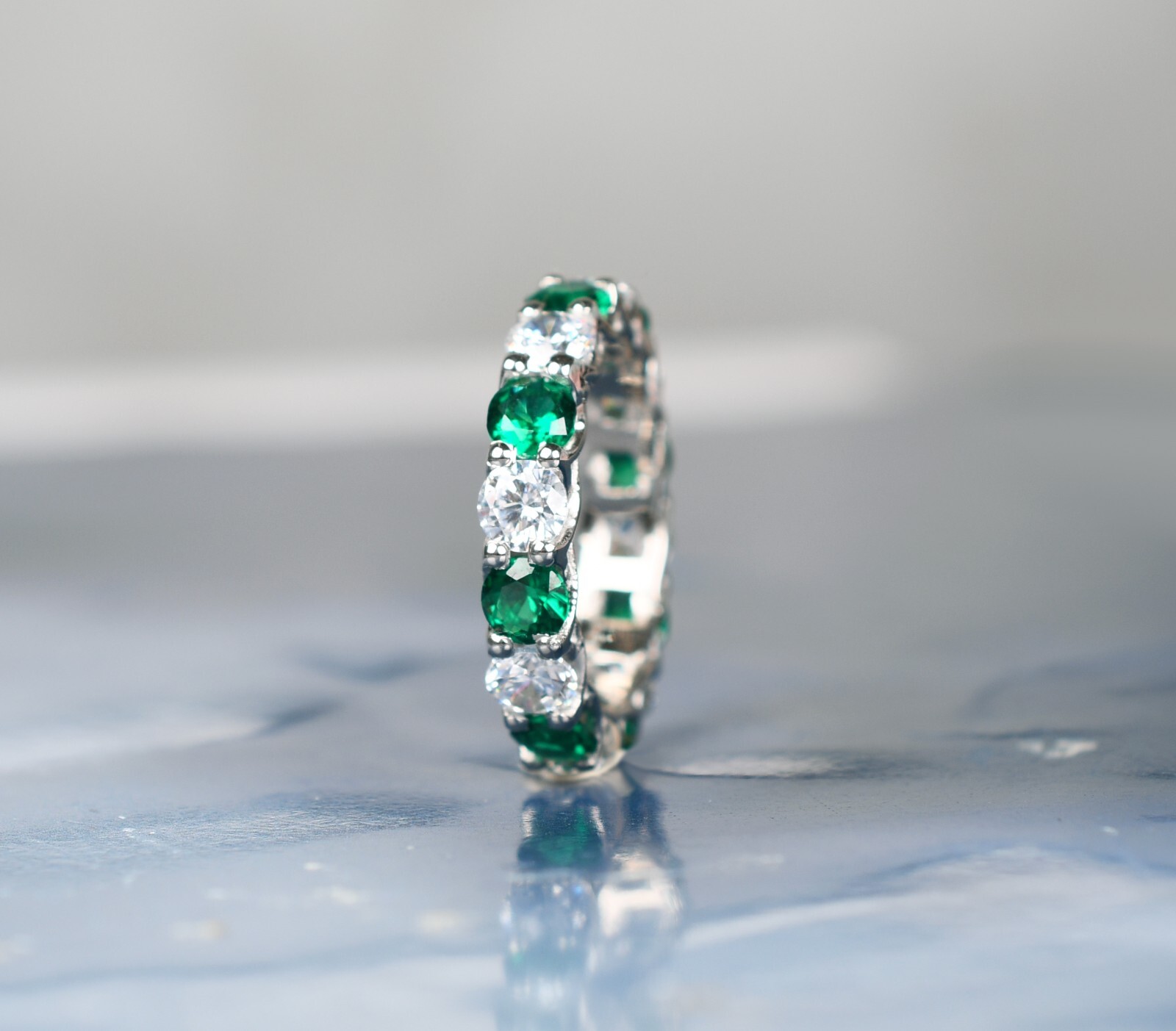 Emerald With Diamond Ring Birthday Gifts For Her Round Stacking Ring Birthstone