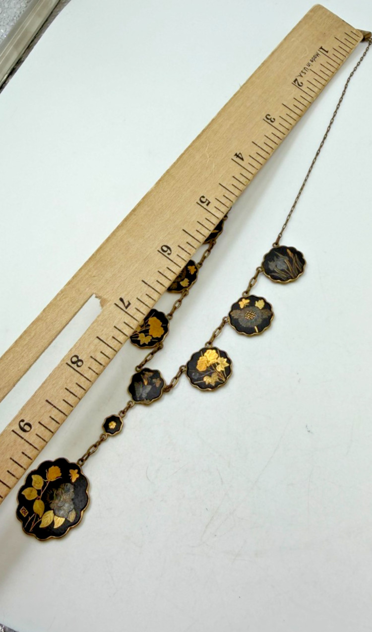 Vintage Necklace Damascene Japan KZ Scenic y-Drop Pendant