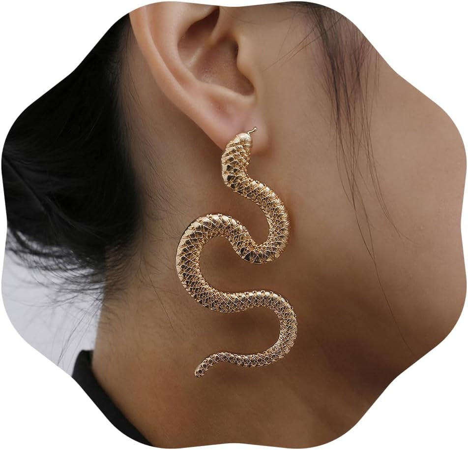 Gold Snake Earrings – Vintage Punk Minimalist Serpent Drop Dangle Trendy Long Sn