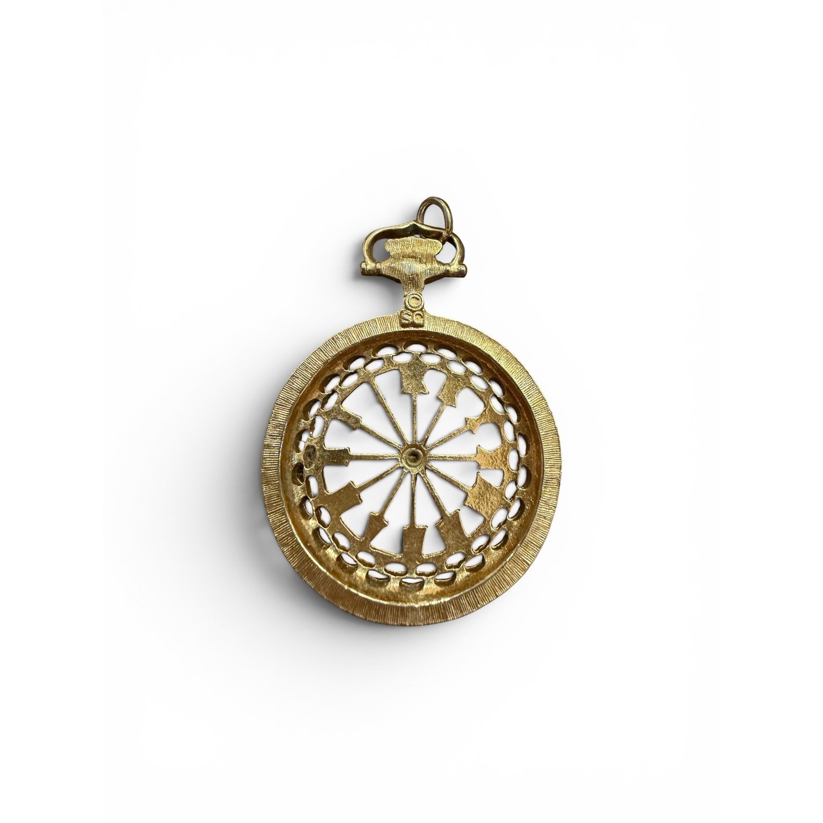 Vtg 60s Sarah Coventry Gold Tone Skeleton Watch Face Pendant charm for necklace
