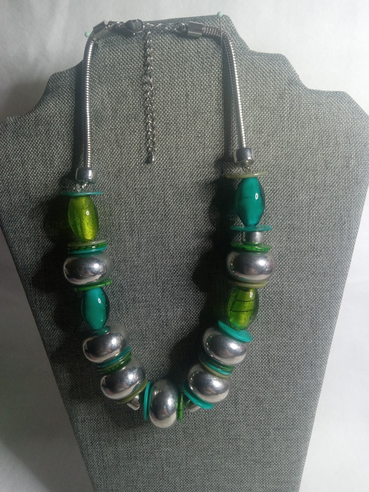 Vintage Chunky Turquoise Silver Beaded Necklace Bold Statement Boho Jewelry Gift