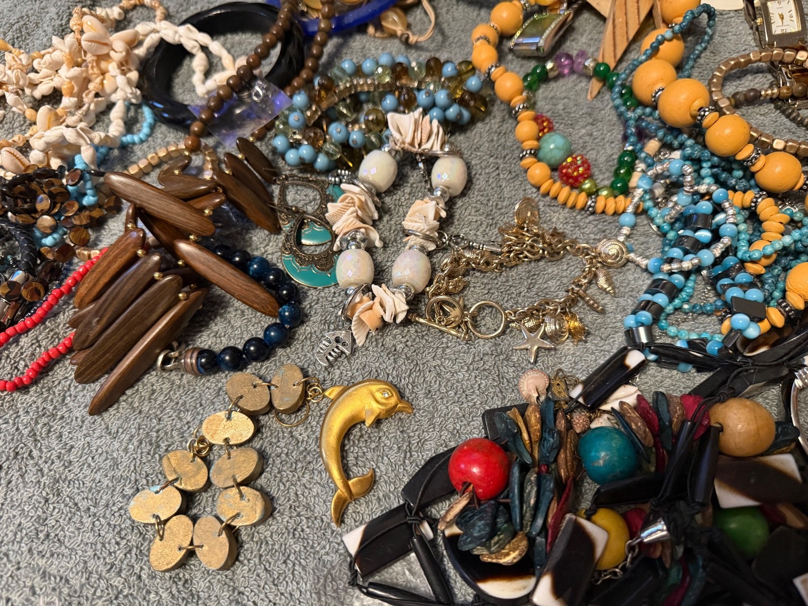 1 lb Coastal Wearable Curated Jewelry Mystery Lot Vintage to Modern Shells Beach