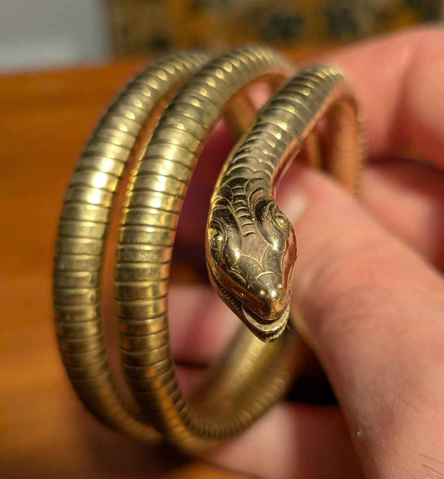 Vintage Rolled Gold Snake Bracelet Bangle, Stunning Great Color