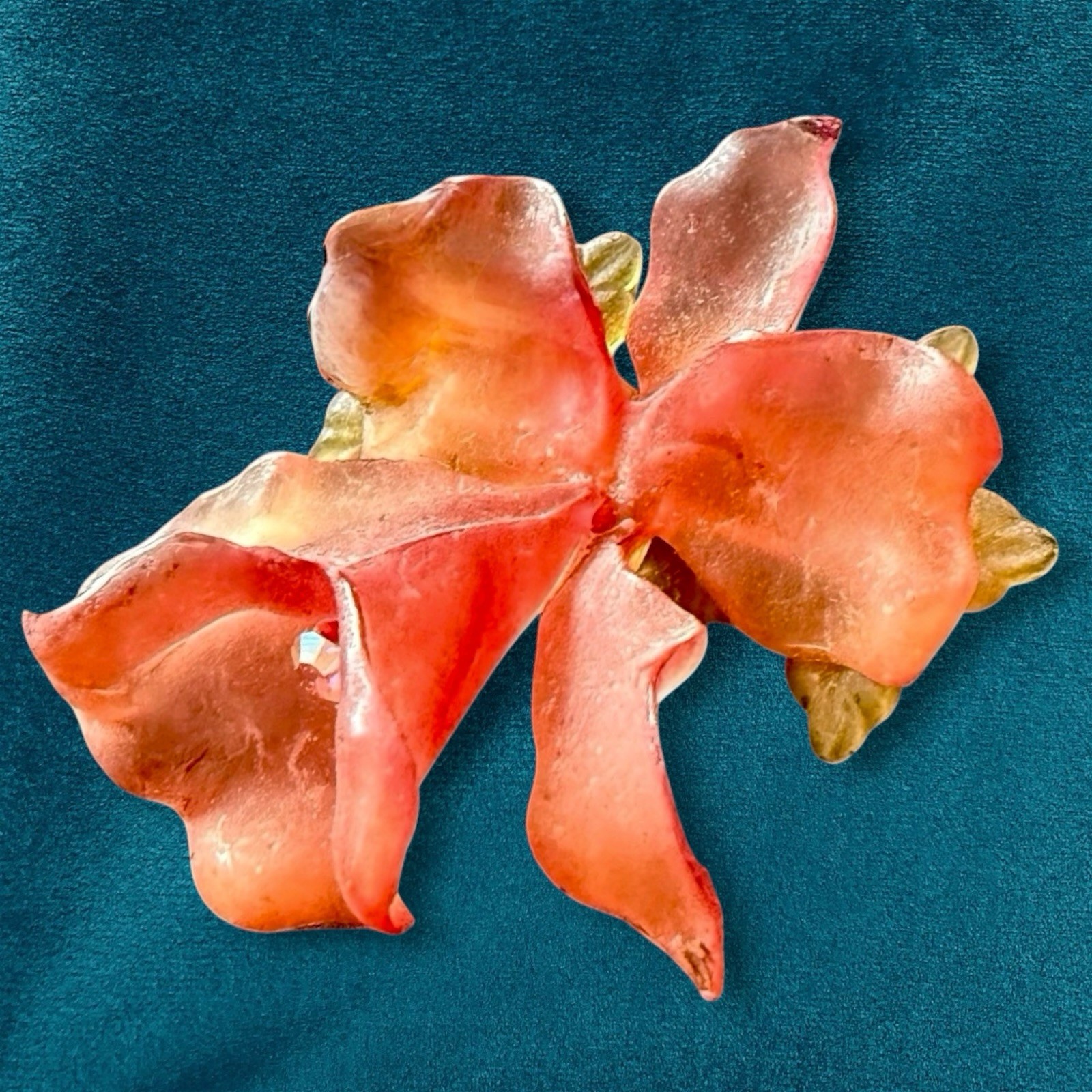 Cellulose Acetate Flower Brooch Pink Frosted Floral 1940s Vintage Orchid Pin