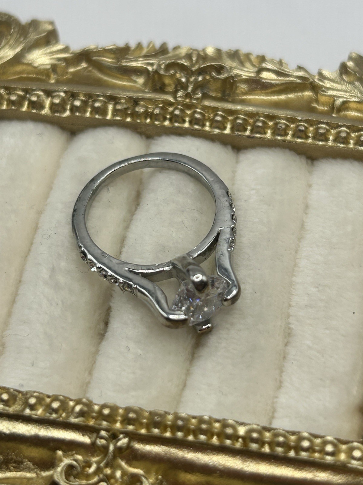 Vintage Silver Tone Solitaire CZ Ring Size 6 Raised Prong Setting Costume