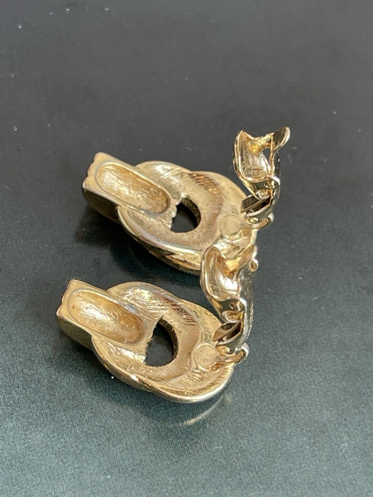 Vintage signed Trifari ivory enamel clip-on Earrings Knot Signed