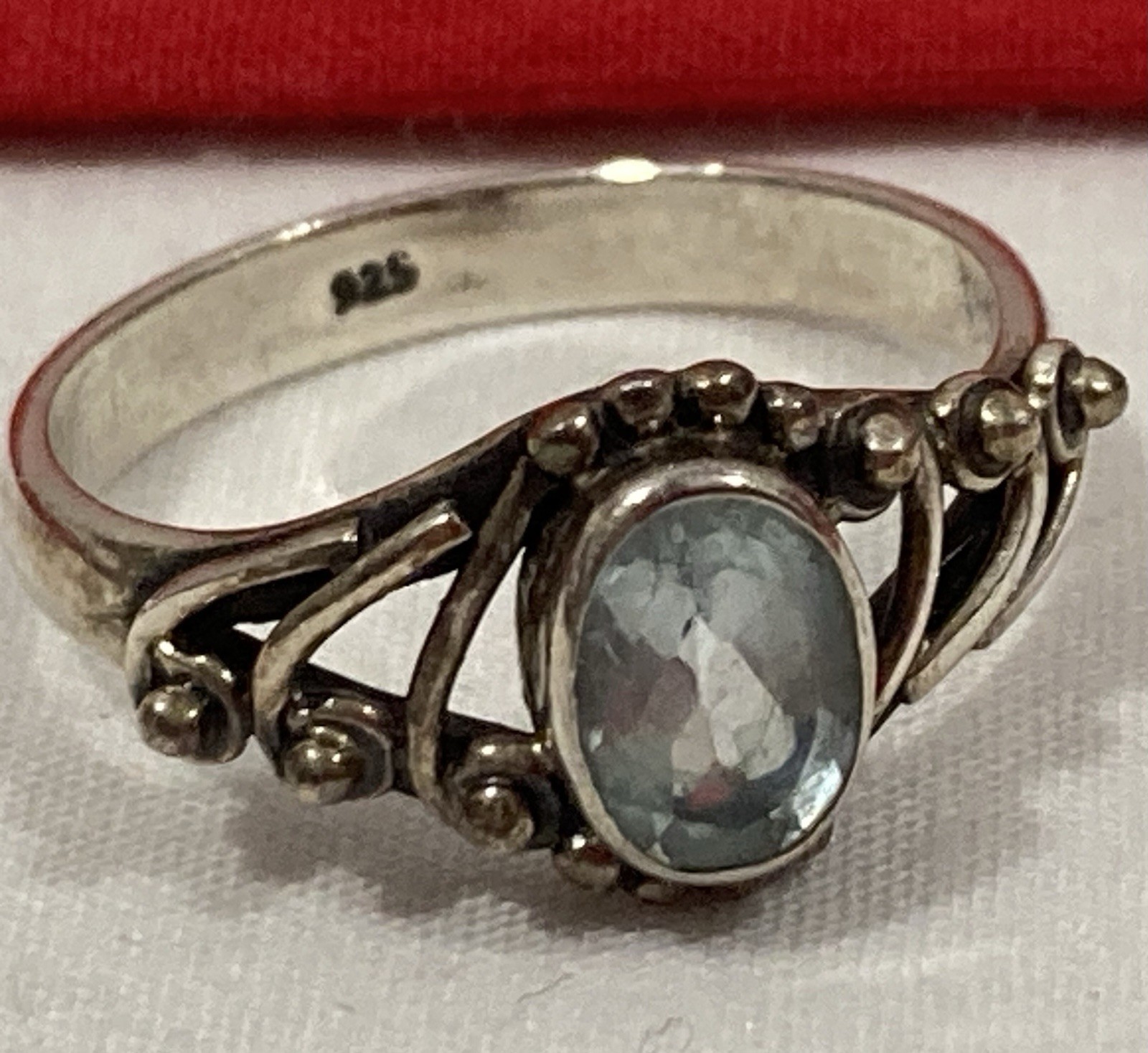 Vintage 925 Sterling Silver Southwestern Aquamarine Stone Band Ring SIZE 6.75/7