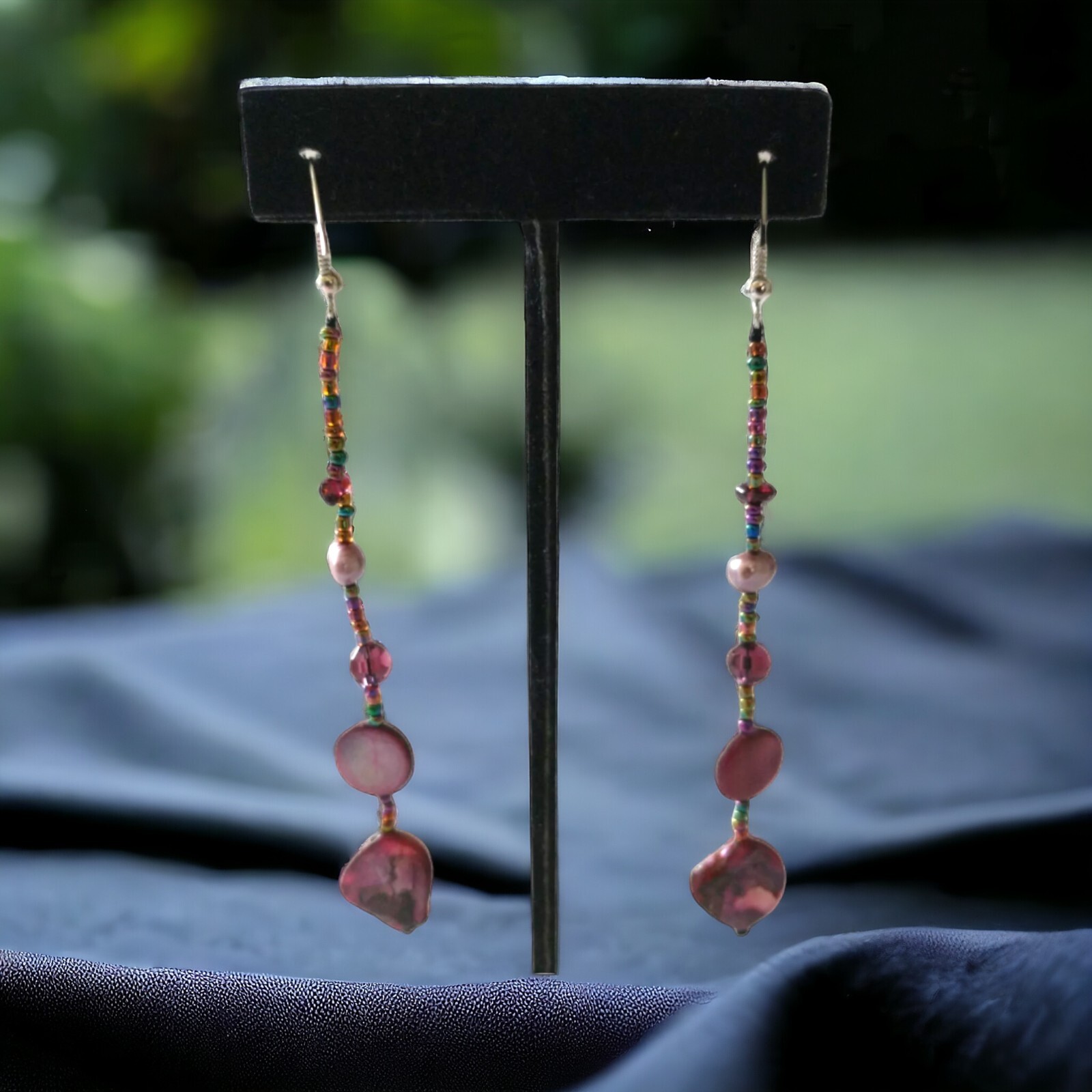 Pink Shell Beaded Dangle Earrings Boho Coastal Beach Mermaidcore Statement