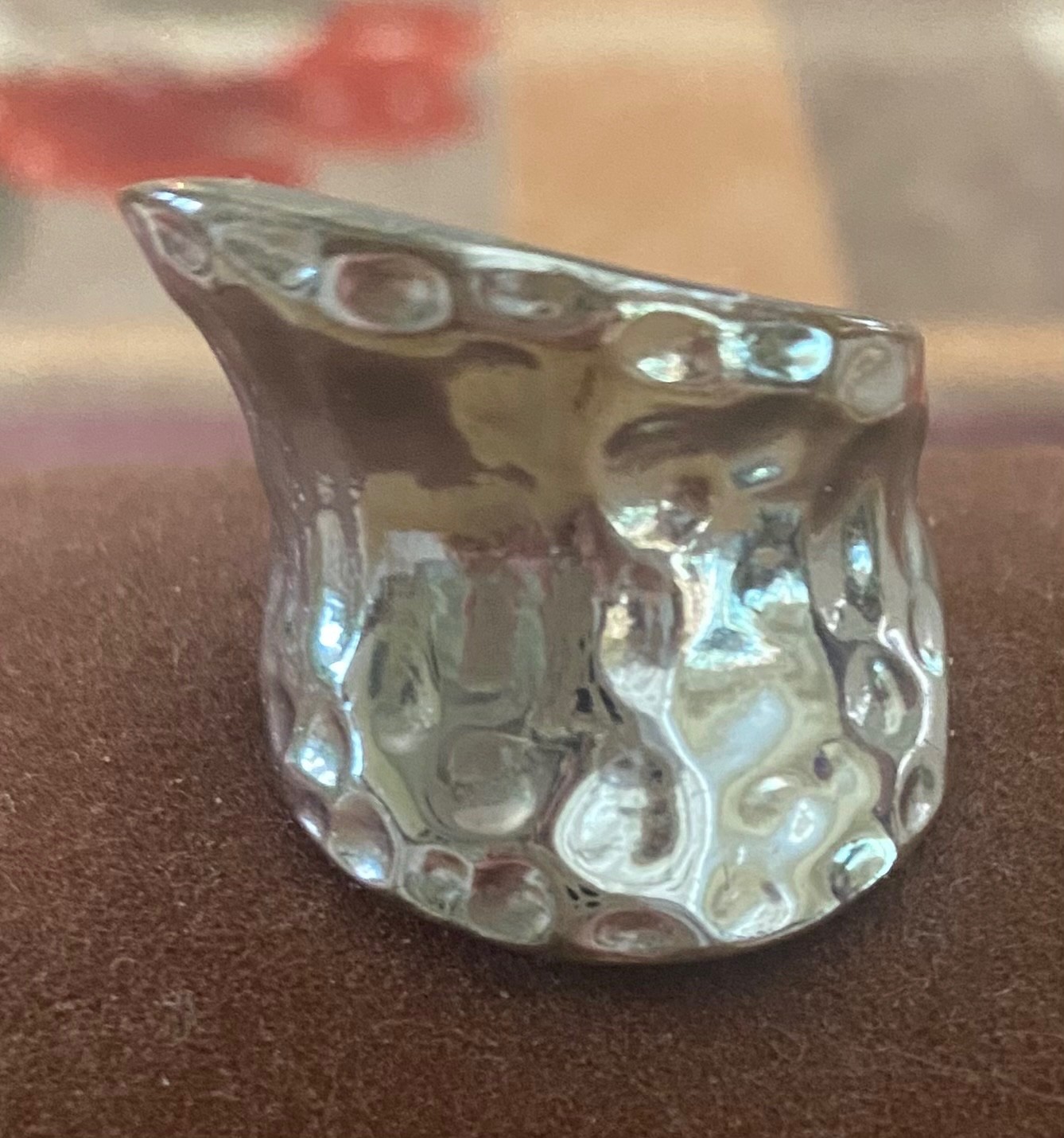 Vintage Silver Chunky Dome Ring Hammered Liquid Metal Futuristic Unisex Jewelry
