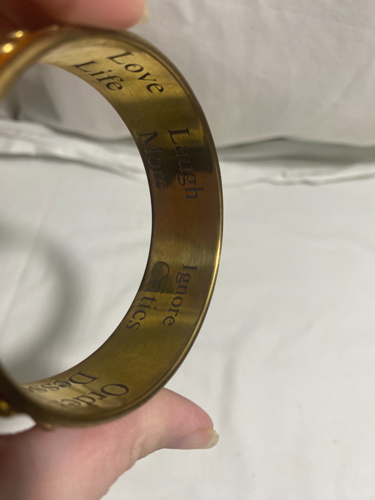 Vintage Inspirational Orange Enamel Studded Bangle Bracelet “Say Yes Love Life”