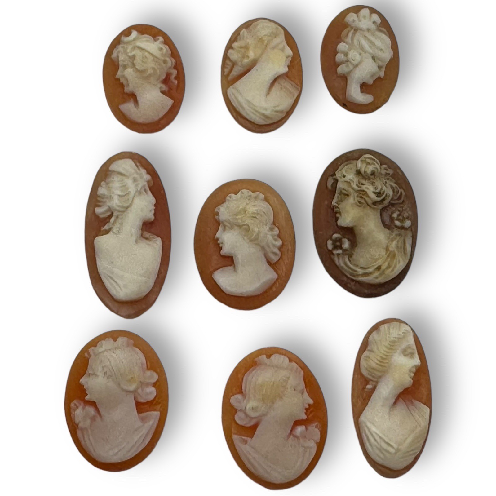 Lot of 9 Vintage Carved Loose Shell Cameos