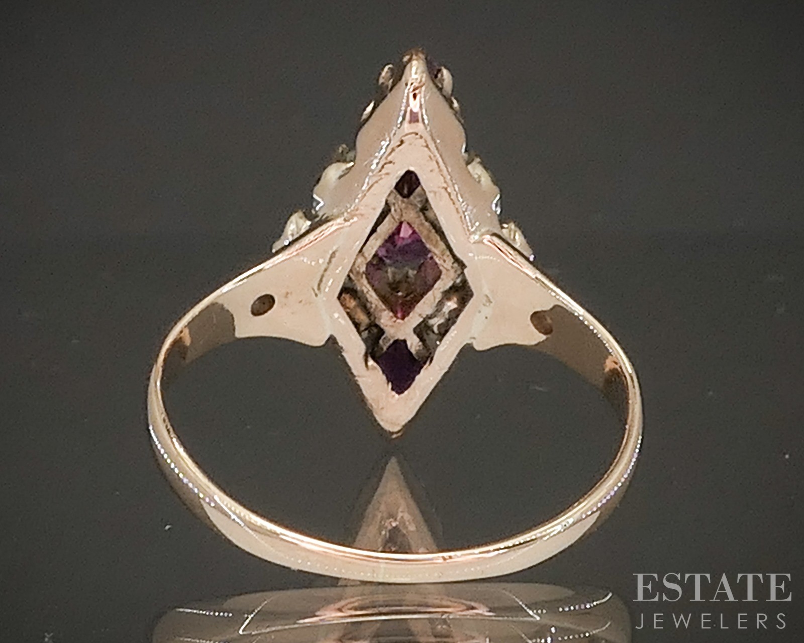 Antique Victorian 10k Yellow Gold Natural Ruby & Rose Cut Diamond Ring p17470