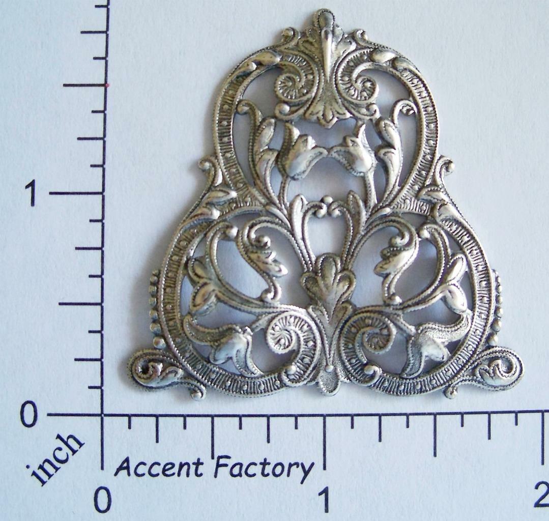 24844 Matte Silver Oxidized Ornate Filigree Brass Jewelry Finding