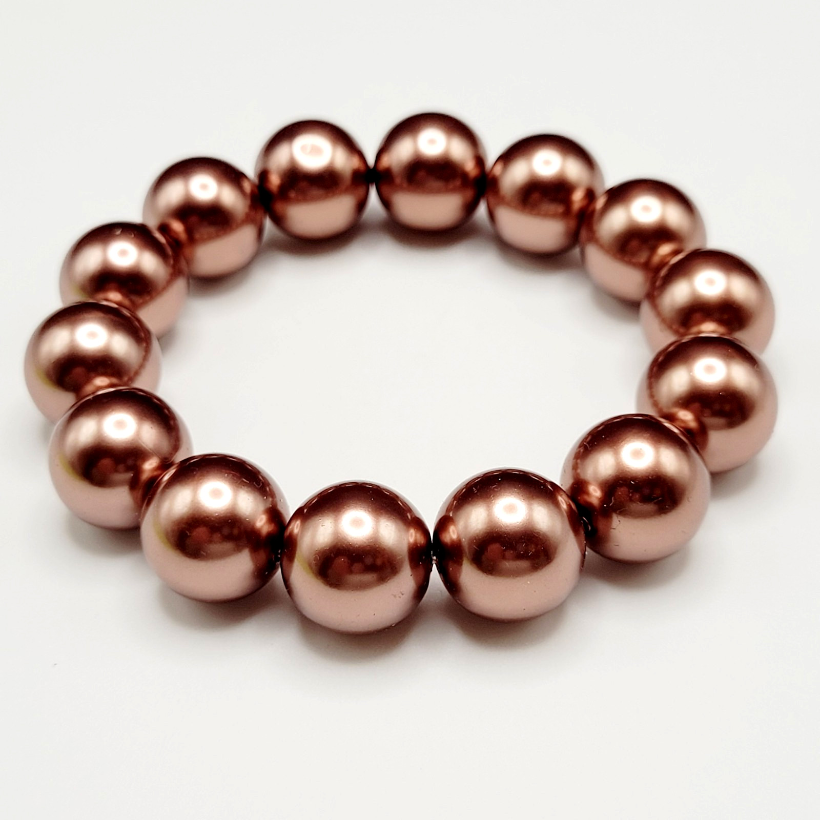 Hematite Chunky Rose Gold Coppery Metallic Hue Round Beaded Stretch Bracelet