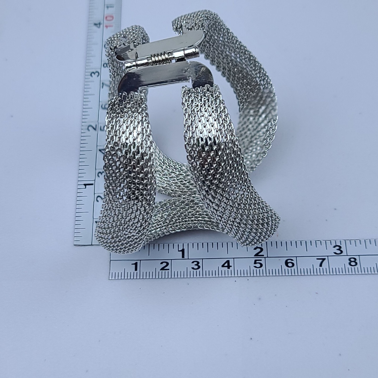 Silver Tone Double Strand Braided Sleeve Snake Chain Tube Hinged Cuff Bracelet