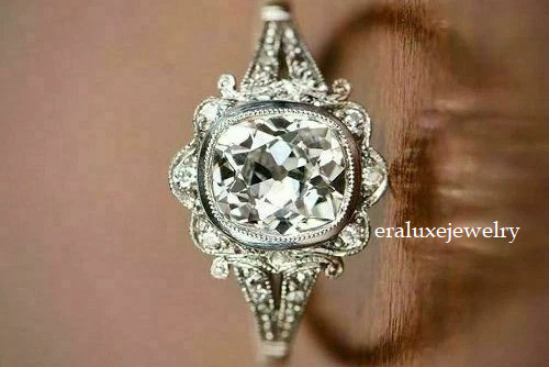 Art Deco Style Lab Created Diamond Engagement Wedding 14K White Gold Finish Ring