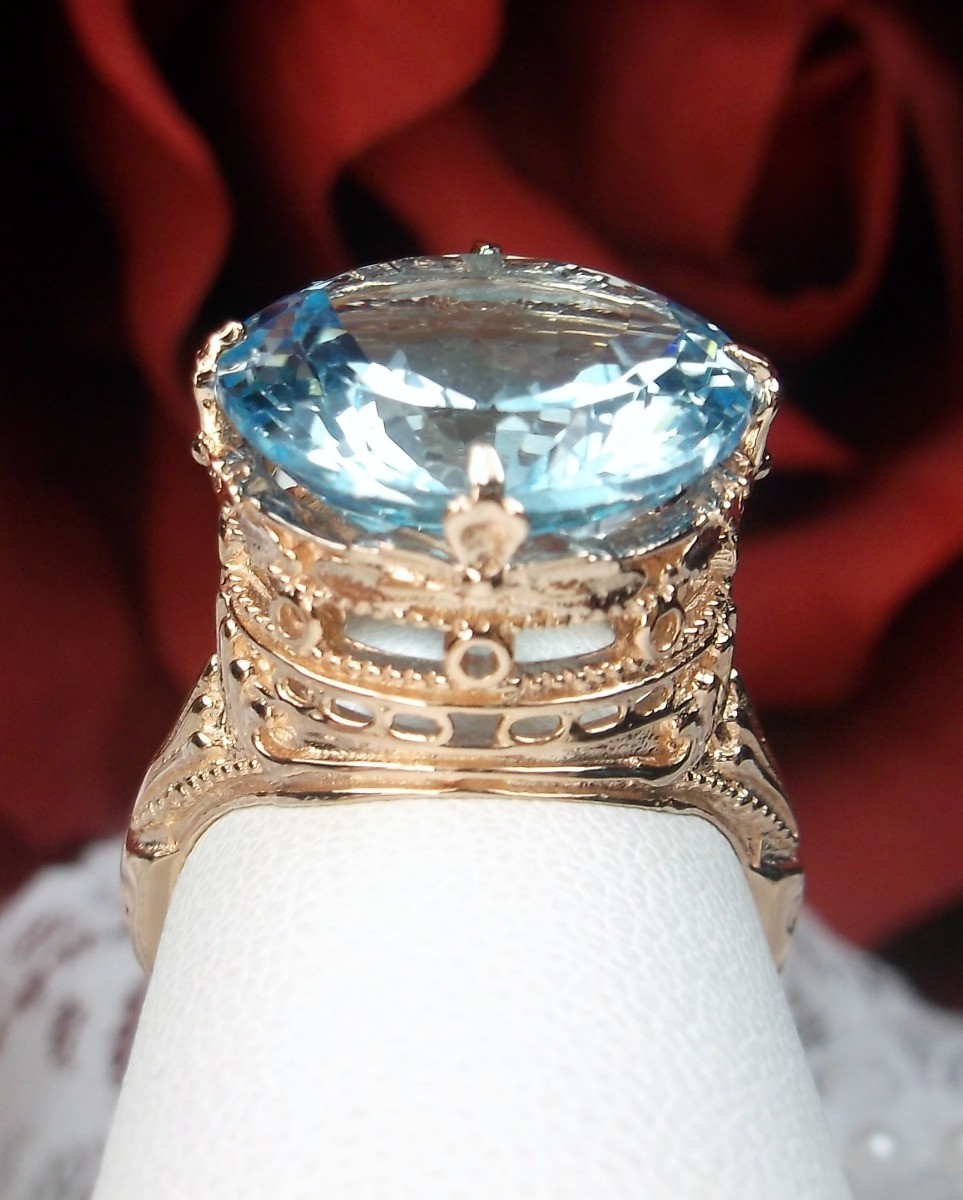 NATURAL 18ct Blue Topaz Sterling Rose Gold Filigree Ring (Custom-Made)* D52