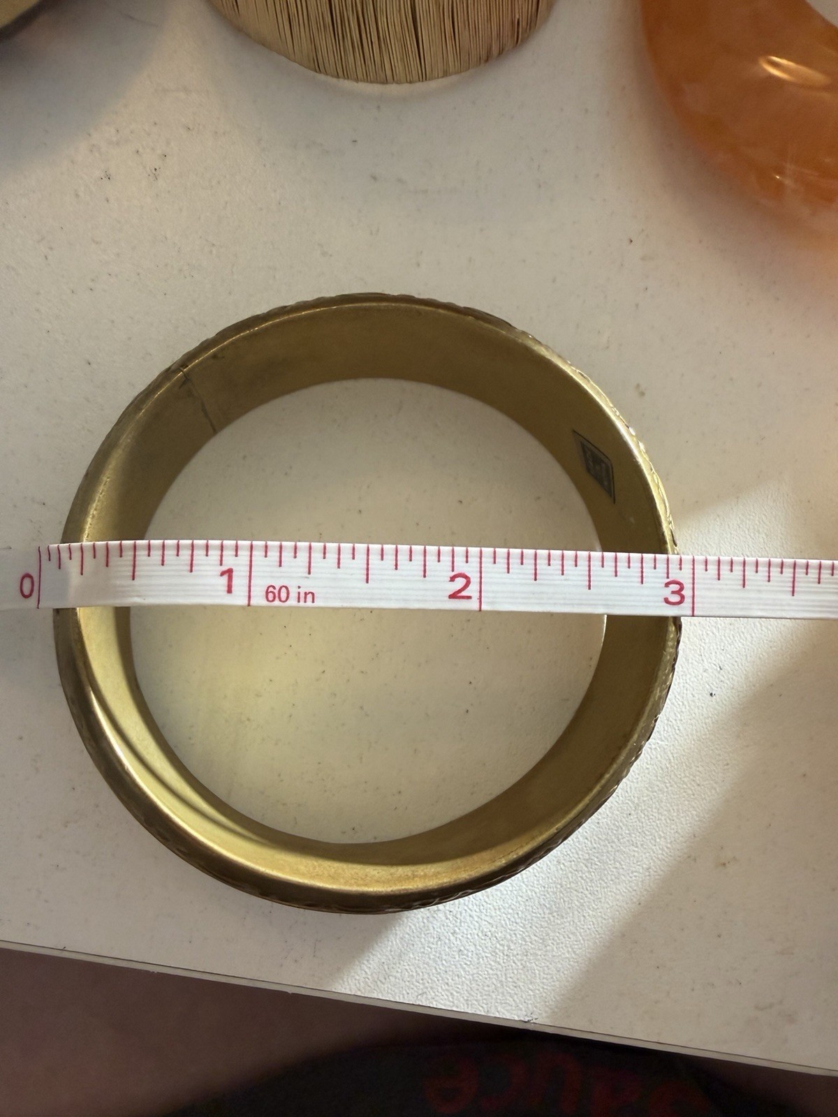 Gold-Tone Floral Engraved Bangle Bracelet Signed Made in India 36.84g