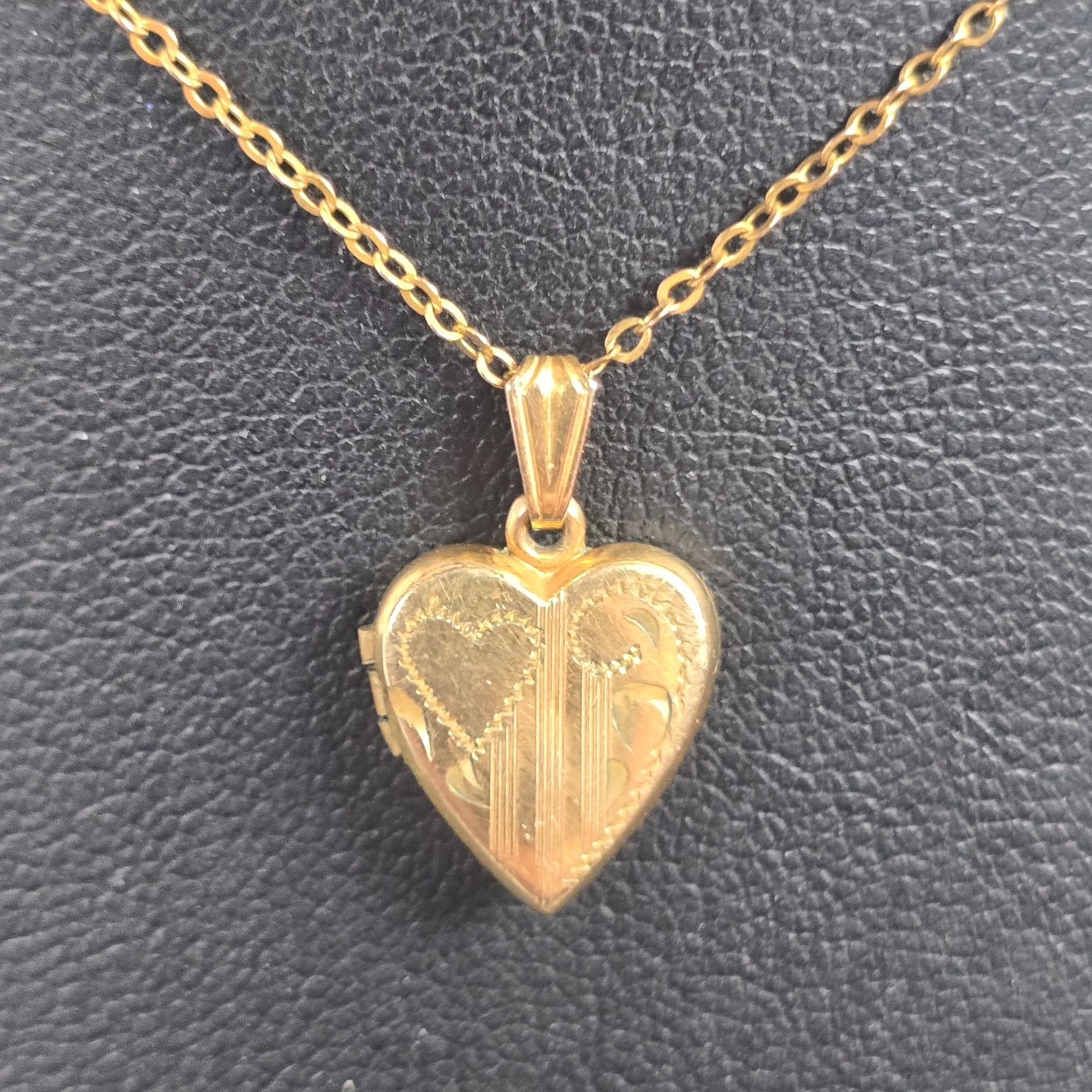 Vintage Engraved Heart Locket Pendant Charm W/ 12k Gold-Filled Chain Necklace