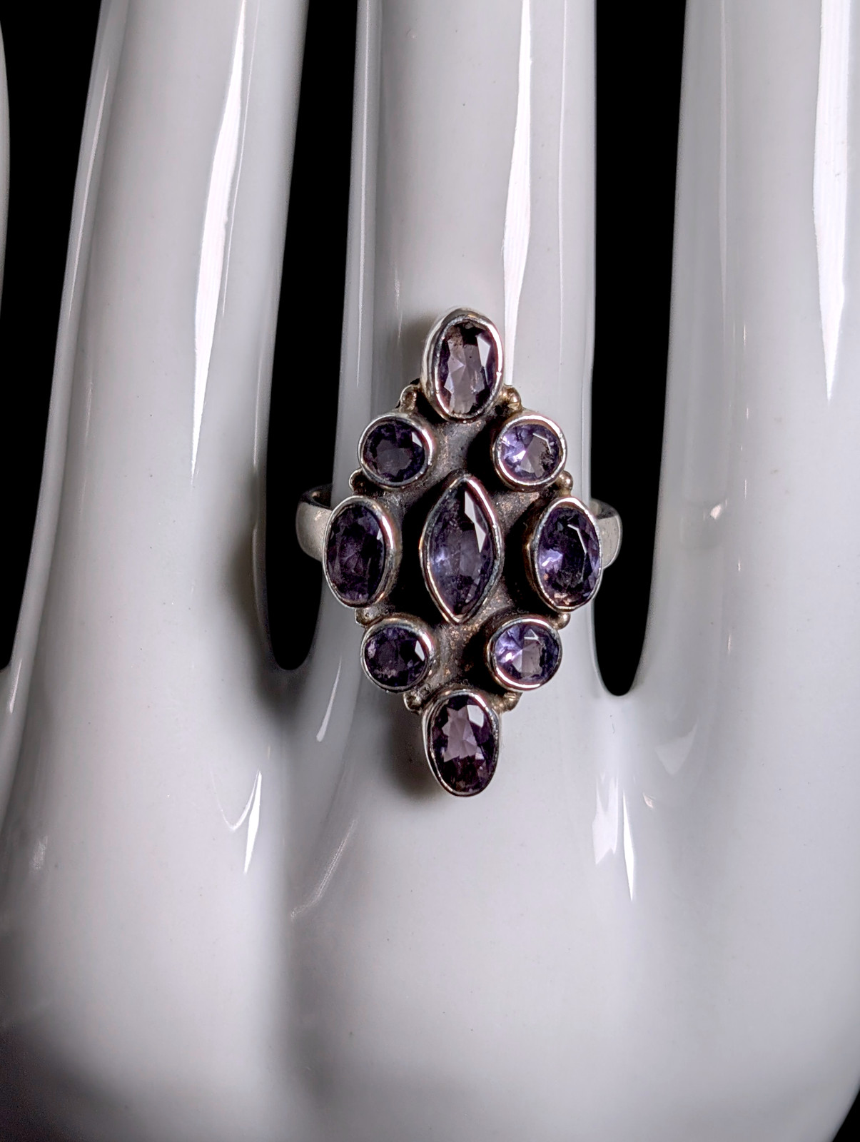Vintage Artisan Multi-Cut Simulated Amethyst Sterling Silver Ring