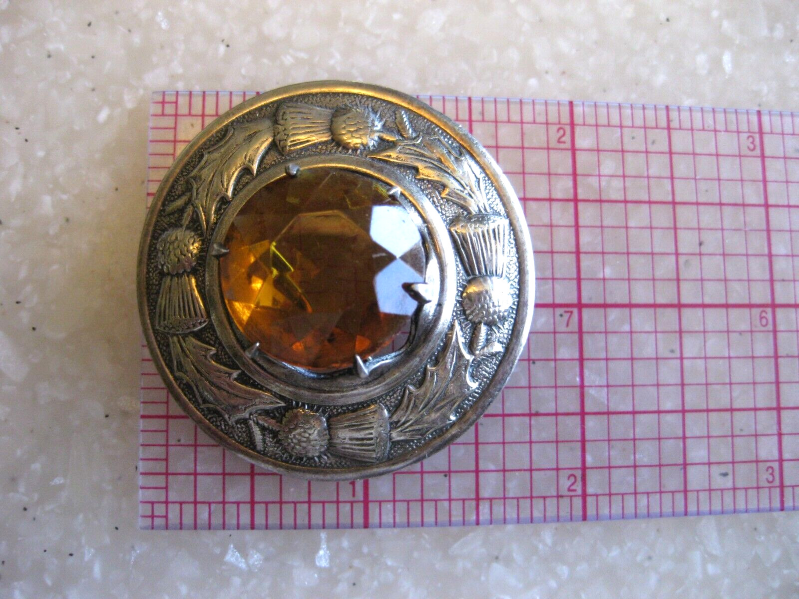 Antique Celtic Scottish Thistle Kilt Pin Brooch Citrine / Made in Great Britain
