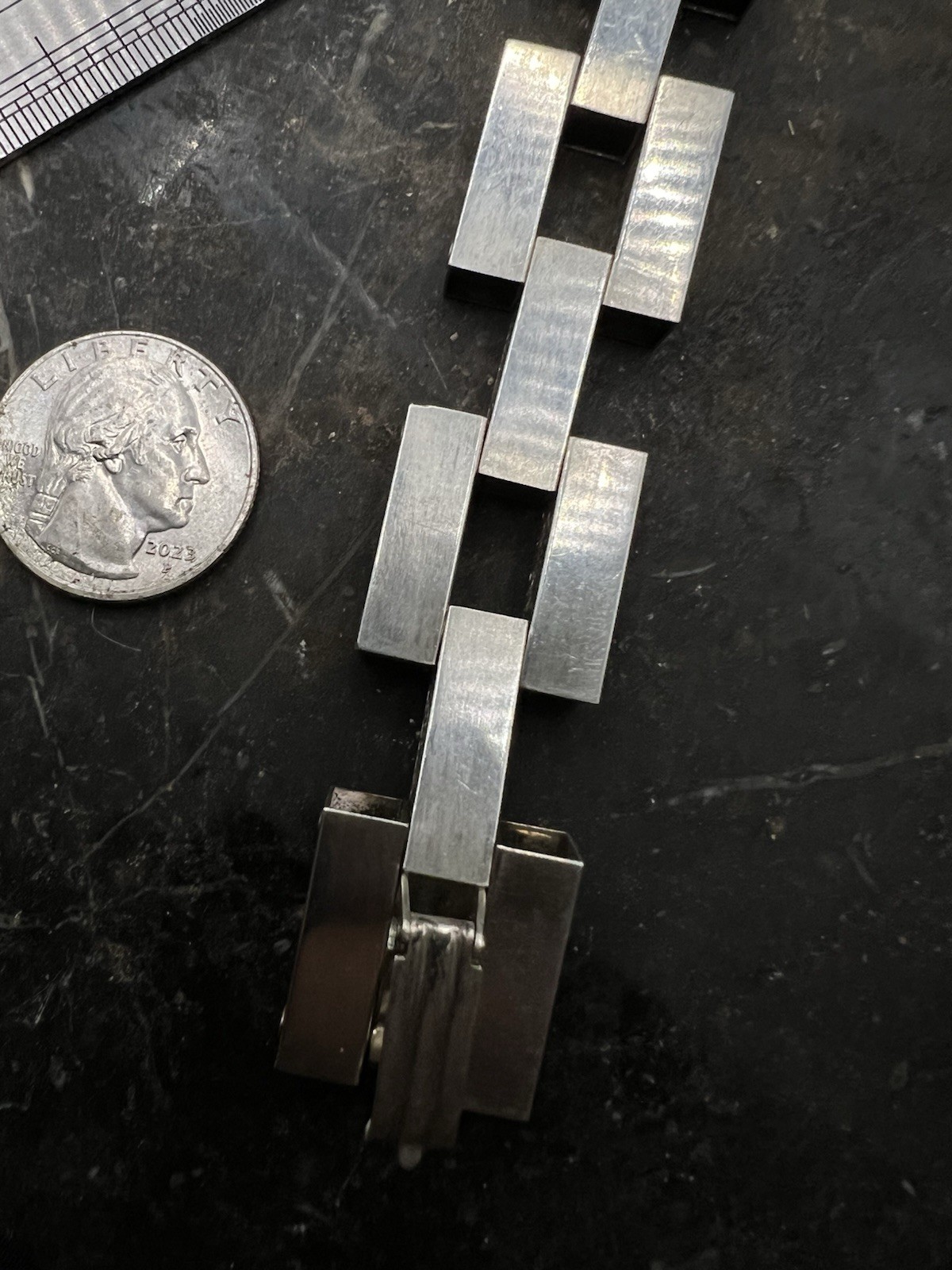 Antique Edwardian Deco Sterling Silver 7.5′ Tank Track Etched Bracelet 30g