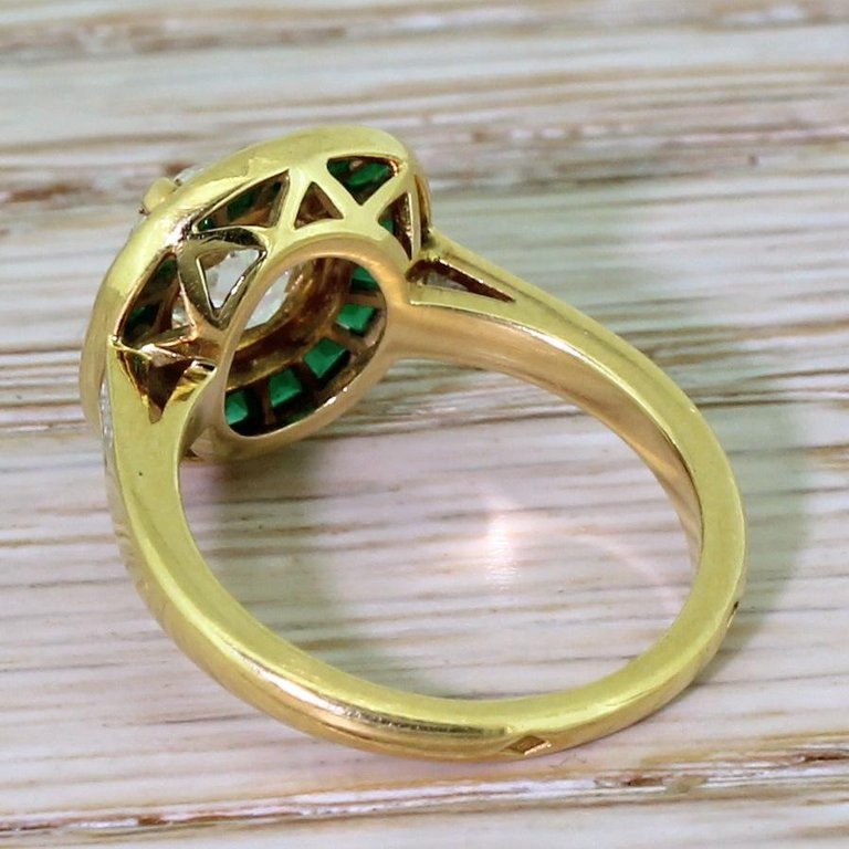 Round 2.54CT Lab Created Diamond Vintage Emerald Halo Ring 14K Yellow Gold Over