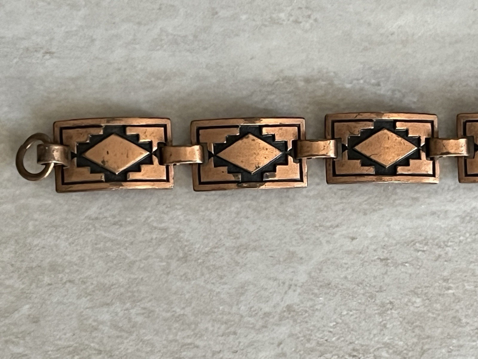 VTG Southwestern Style Rectangular Copper 6 1/4” Panel Link Bracelet Geometric