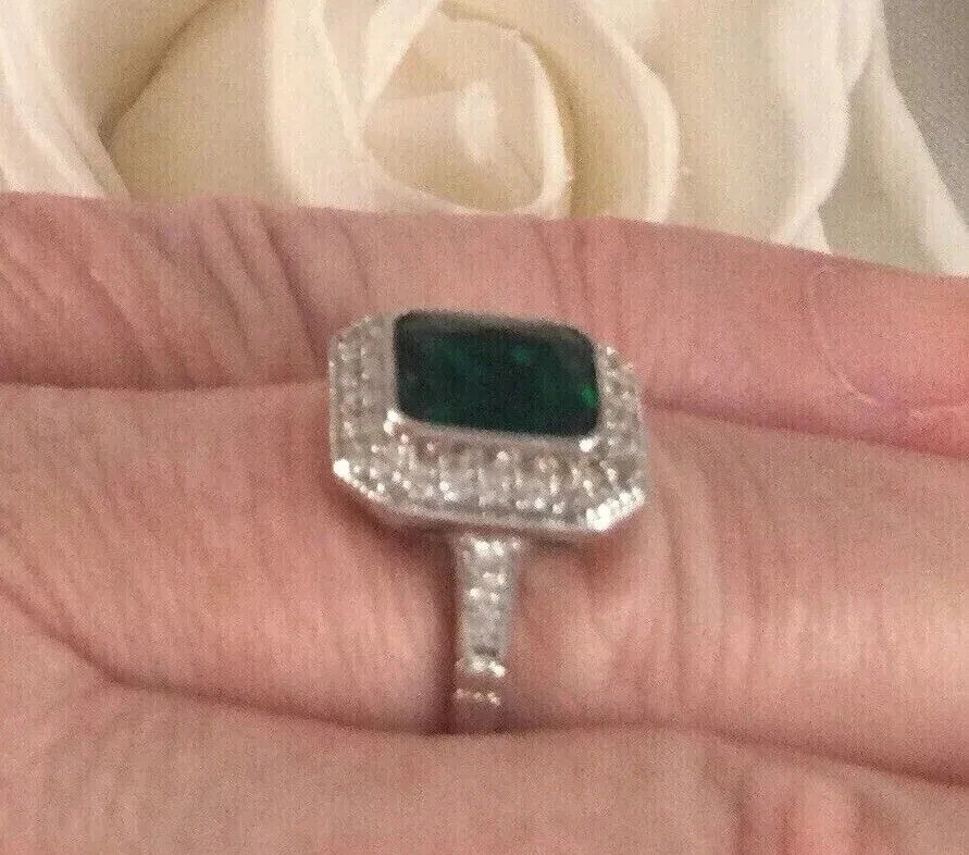 4.2Ct Art Deco Style Green Lab Created Diamond Engagement 14K White Gold FN Ring