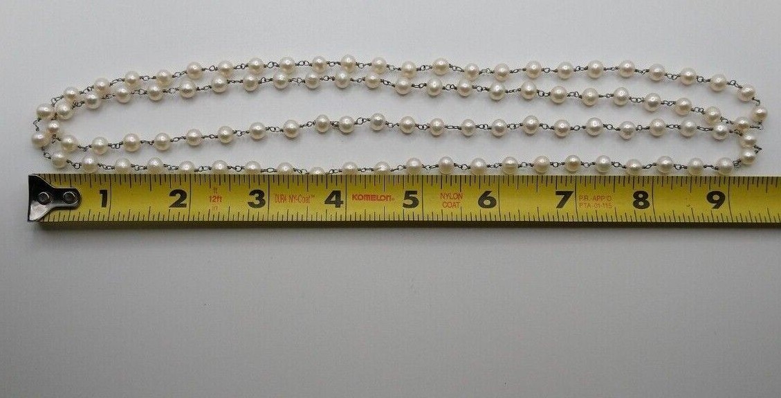 Single Strand Real Fresh Water Pearls with Silver Tone between Pearls Long