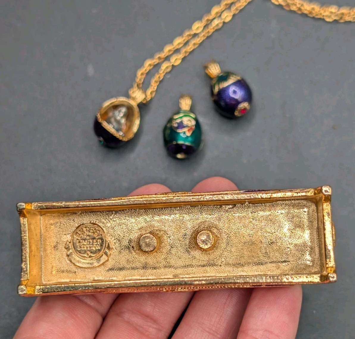 Vtg Edgar Berebi Limited Edition Egyptian Revival Eggs Boat Of Symbols Necklace