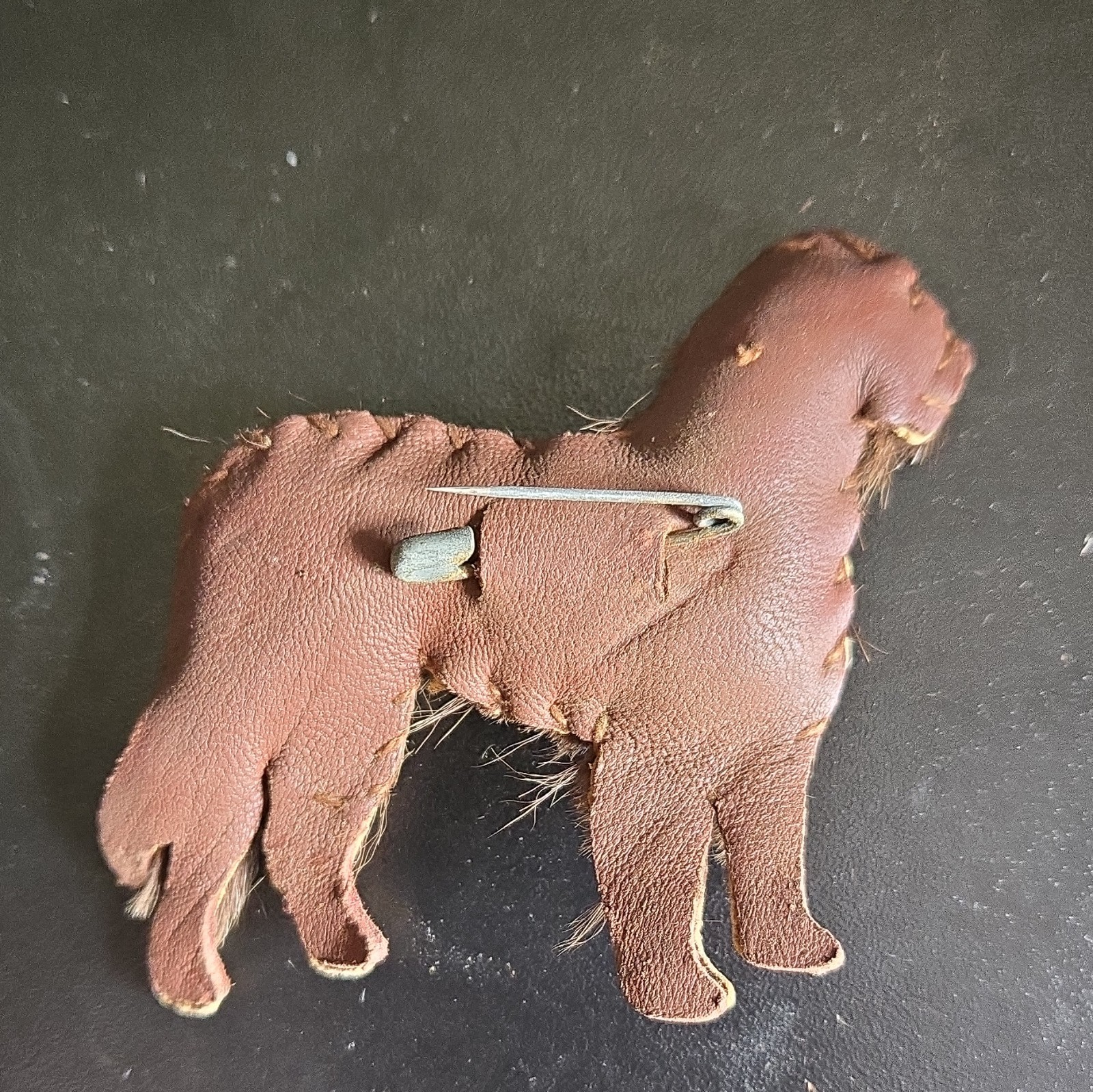 Vintage Fur Dog Brooch Pin Fur On Hide Animal Figural