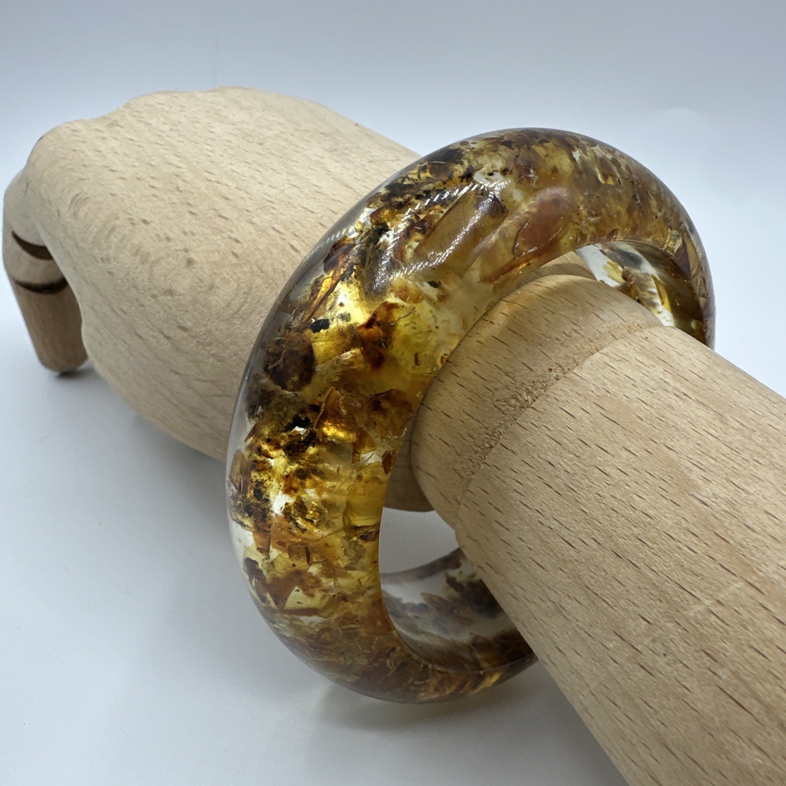 ‘70 Vtg Lucite Embedded Amber Cuff Bracelet. Fair condition. See pics.