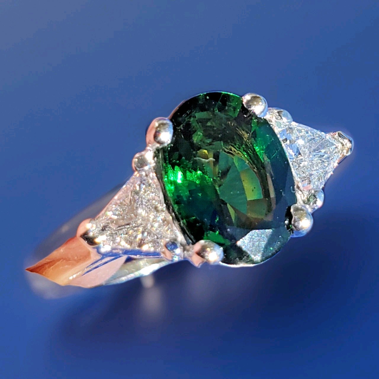 Original EARTH MINED Tourmaline DIAMOND Deco Engagement Ring 14K WHITE GOLD S 7